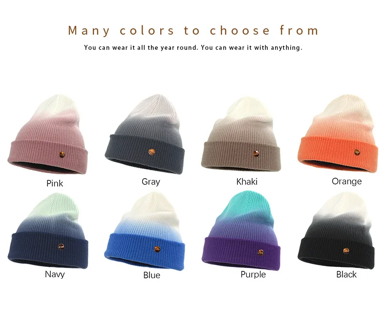 Gradient color knitted hat texture small standard knitted hat 2021 autumn and winter new dome ins warm woolen hat hood cap carhartt bomber hat