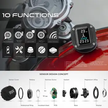

Motorcycle Tire Temperature Monitor Wireless High-precision TPMS Detector Tire Pressure Monitoring System With LCD Screen