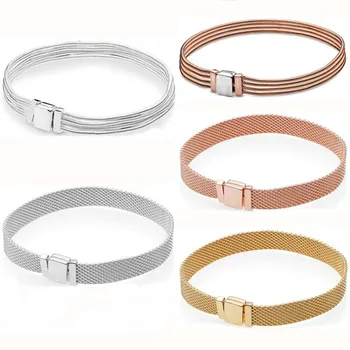 

Rose Gold & Silver Woven Mesh Reflexions Multi Chain 925 Sterling Silver Bracelet Fit Fine Original Bangle Bead Charm Jewelry