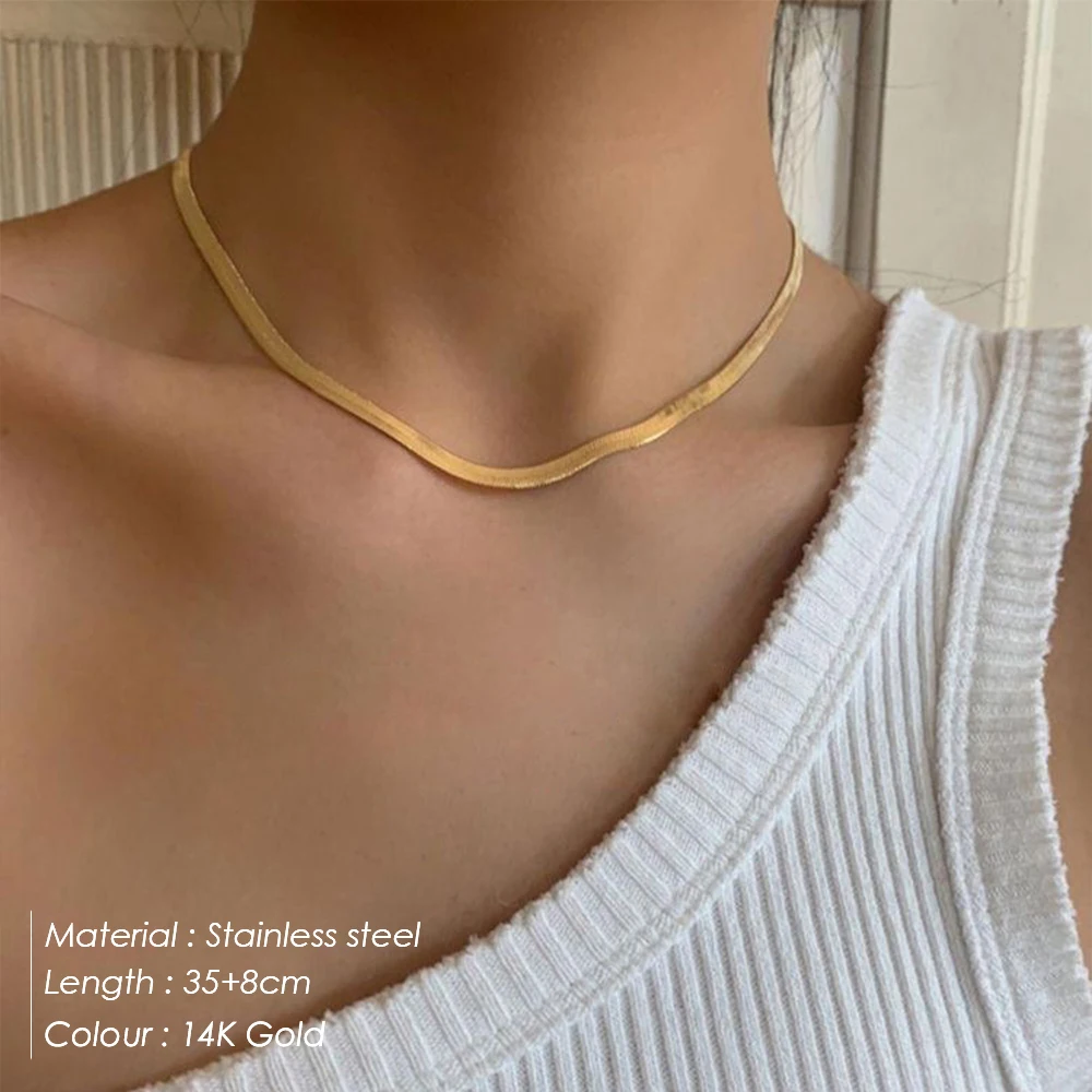 eManco Aesthetic Gold Stainless Steel Necklace Snake Chain Choker Necklace Women Necklaces for women Wholesale Jewelry - Image 2