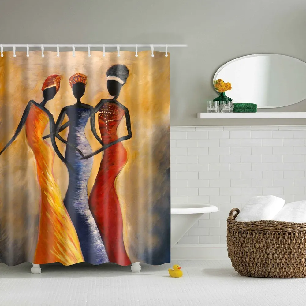 

Trible Ethnic Shower Curtain American African Woman Dancing Design Polyester Fabric Bathroom Curtains with Hooks