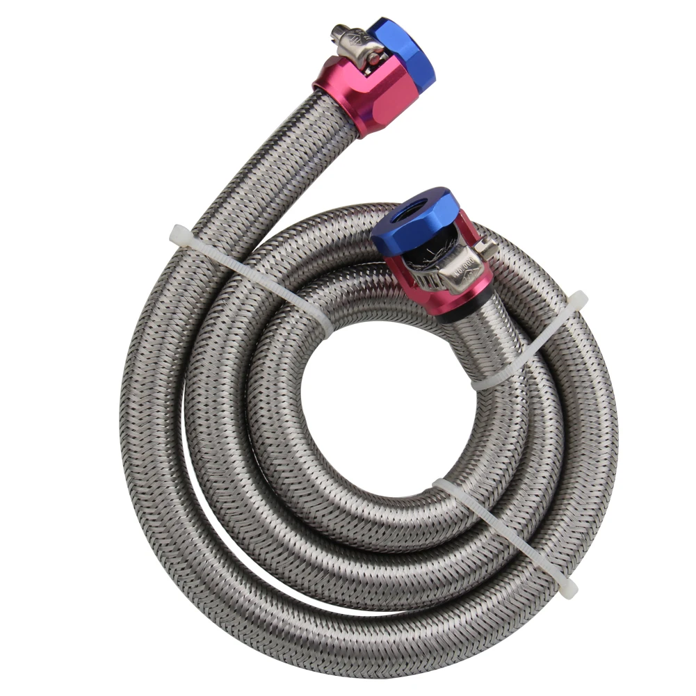 3/8 inch 3ft Braided Stainless Steel Hoses Fuel Lines With Red/Blue Clamp Covers 