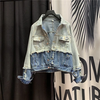 

Women's Denim Jacket European Trend New 2020 Spring Autumn Jeans Coat Loose-Fit Holes Short Denim Coat Female Jean Jackets Mujer