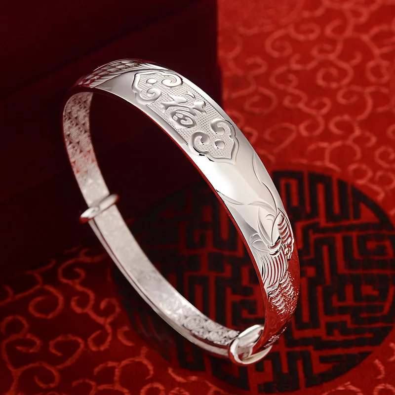 

Cocoa Cloud Dragon & Phoenix Fu Character Bracelet Genuine Product Sterling Silver Bracelet Children Elder Old Man Heritage Silv