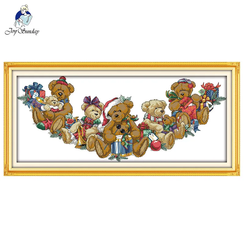 

Christmas bears Cross stitch Handmade kit DMC 11CT 14CT Canvas print Cross stitch set Christmas DIY Gift Home Wedding decoration