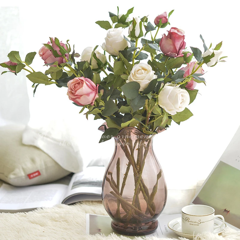 2 Heads Artificial Peony Roses Silk Flowers European-style Retro Home Garden Party Wedding Valentine