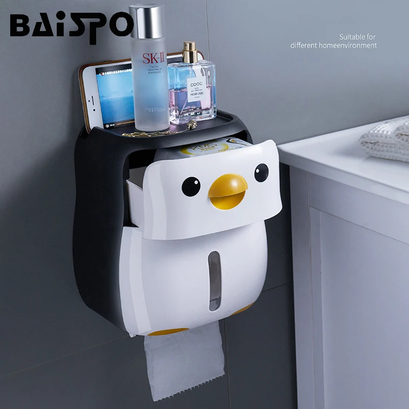 BAISPO Portable Toilet Paper Holder Penguin Tissue Box Wall Mounted