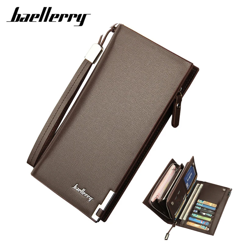 

2016 Baellerry Business Men's Wallets Solid PU Leather Long Wallet Portable Cash Purses Casual Standard Wallets Male Clutch Bag