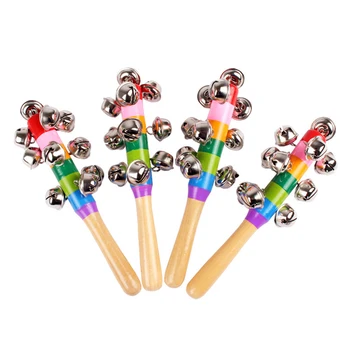 

Baby Wooden Rattle Rainbow Color Hand Bell Infant Toddlers Kids Educational Toy Bell Shaker Musical Toy