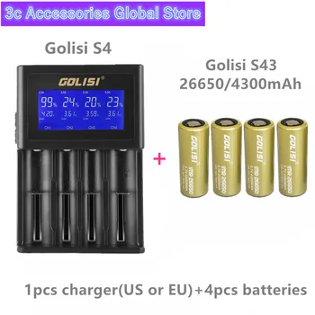

Golisi 4pcs S43 IMR 26650 4300mah 40A E-CIG rechargeable battery for VAPE with Golisi S4 Smart Charger LCD Display Fast Charging