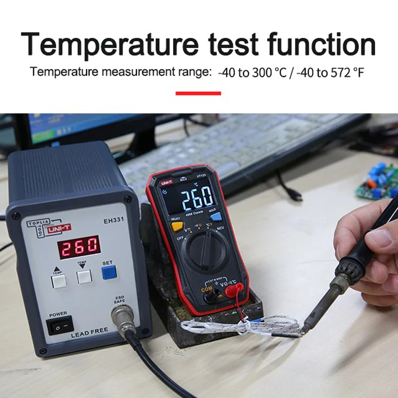UNI-T UT123 мини цифровой мультиметр автоматический диапазон удержания данных 4000 отсчетов сопротивление напряжения измеритель температуры тестер с NCV