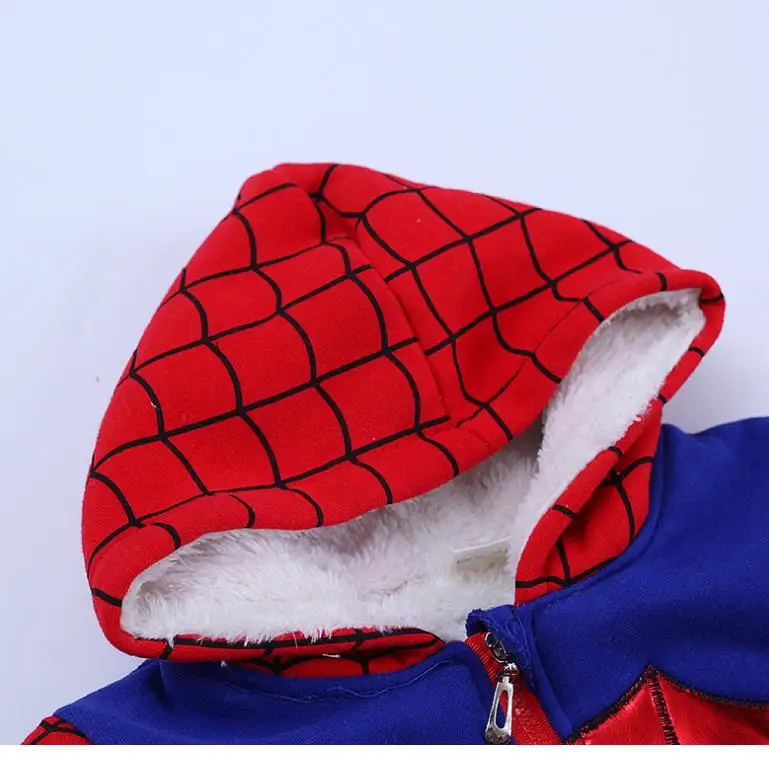 Новинка года; карнавальный костюм с рисунком детская одежда с человеком-пауком зимний костюм для мальчиков Детский утепленный бархатный suit1-5T с капюшоном