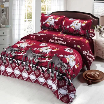 

4pcs Christmas Santa Claus Bedding Sets Christmas Decorations For Home 3D Printed Cotton Bedding Set Duvet Cover Bed Bedclothes