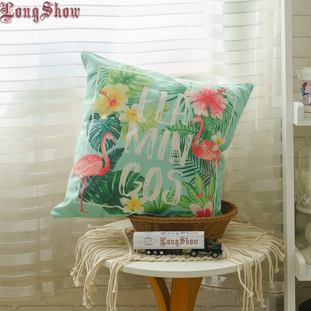 Чехол для подушки из хлопка и льна с рисунком фламинго 45x45 см|pillow case|embroidered pillow