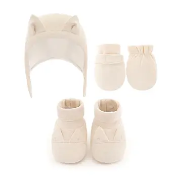 

New Cotton Baby Hat Gloves Feet Cover Set Newborn Anti-grab Glove Toddler Soft Bottom Shoes Warm Cap 57BF