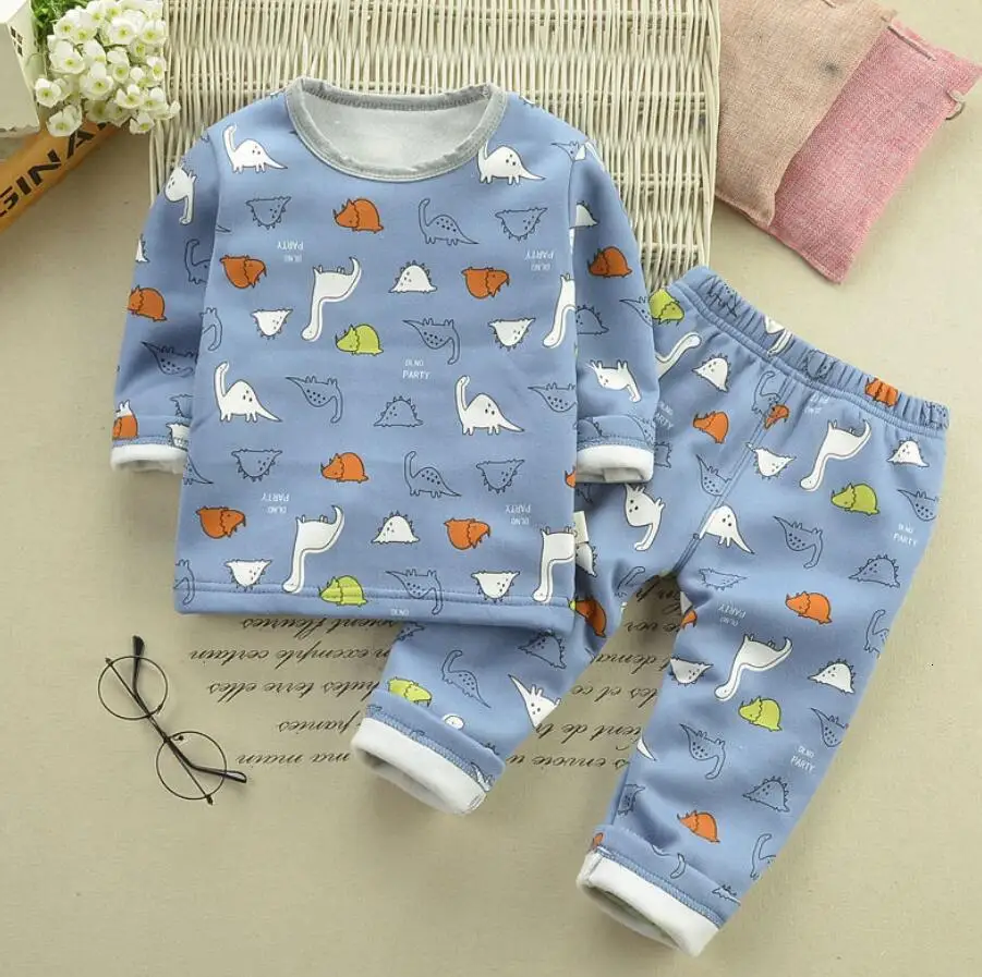 Детские пижамные костюмы осенне-зимние повседневные хлопковые плотные бархатные топы для мальчиков+ штаны, комплект из 2 предметов, одежда для сна для маленьких девочек, Детская домашняя одежда