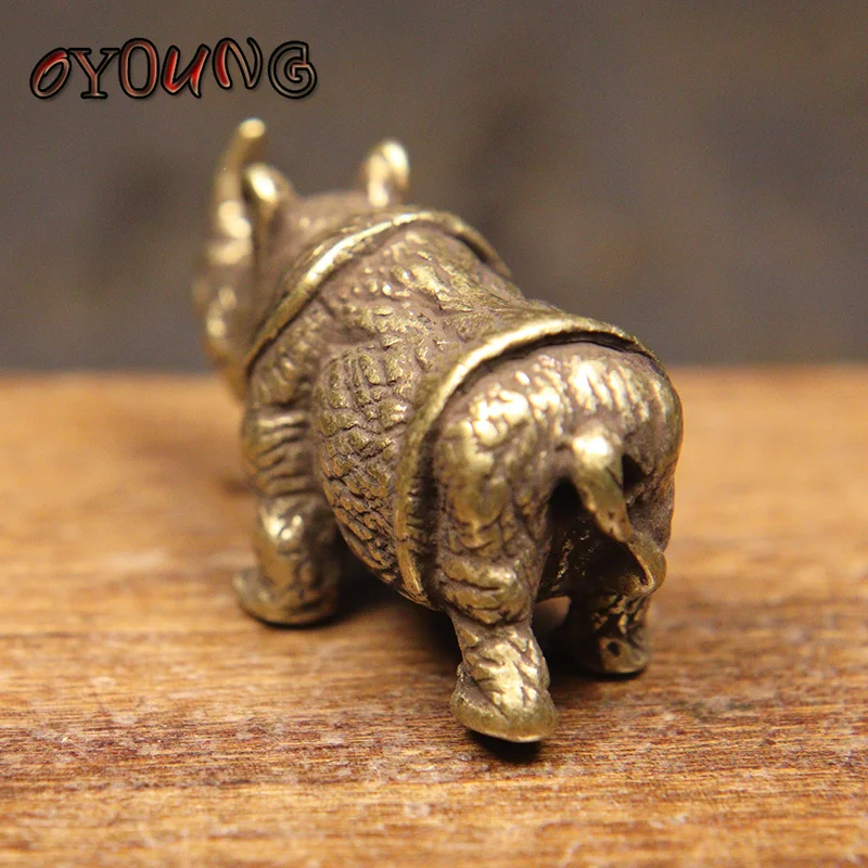 Handmade Pure Copper Cute Rhinoceros Miniatures Figurines Solid Vintage Brass Rhino Ornaments Tea Pets Desktop Decorations Craft