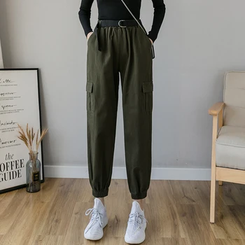 

2020 Spring Summer Loose Women Cargo Pants Harem Trackpants Joggers Korean Vintage Casual Pants with Waistband Harajuku Femme