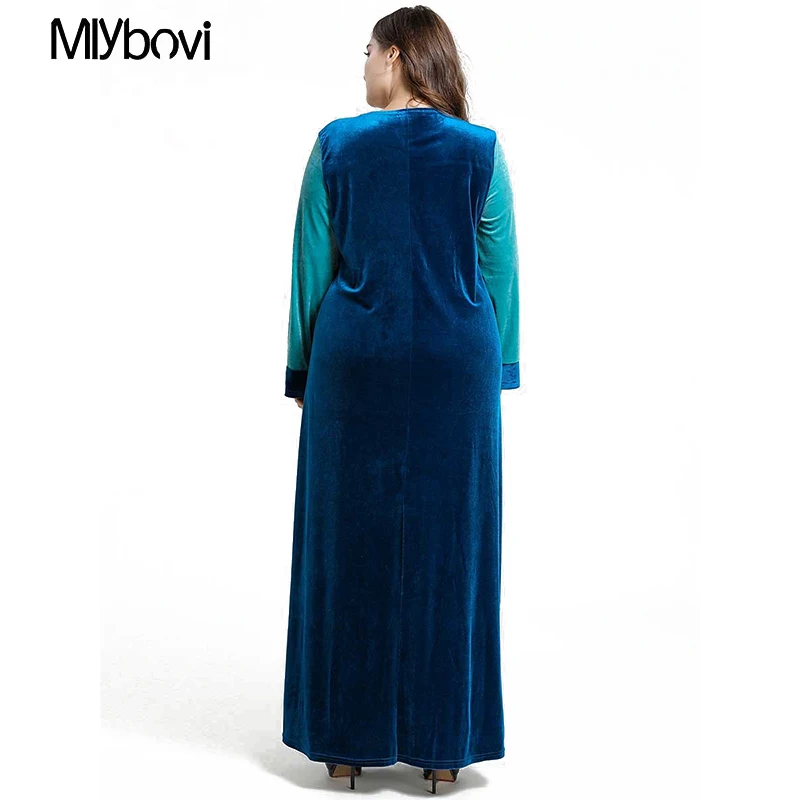 Abaya, Женский кафтан, женское мусульманское бархатное Макси-Платье с круглым вырезом размера плюс, синий халат, осеннее платье с длинным рукавом, платье на Среднем Востоке, Новинка
