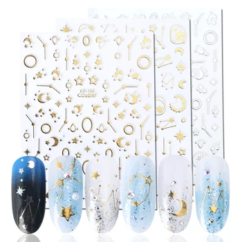 

1pc Gold Silver Slider 3D Nail Sticker Star Moon Curve Straight Lines Adhesive Striping Tape Nail Art Decorations LACB133-141-3