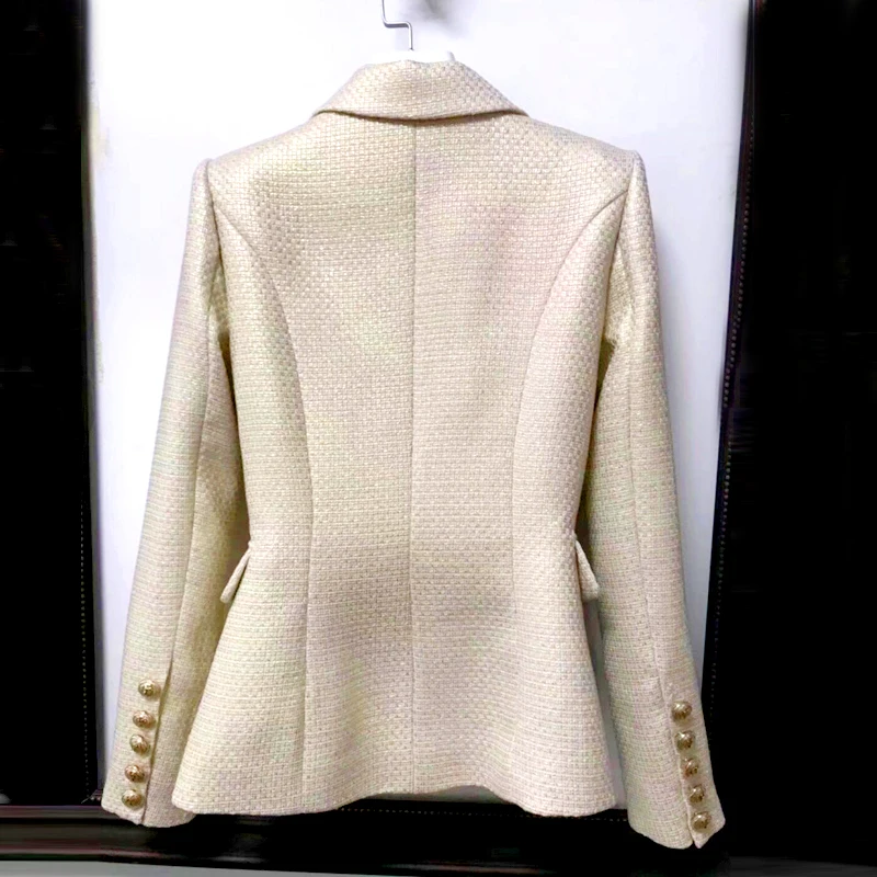 Новинка, классический дизайнерский Блейзер, женский пиджак с металлическими пуговицами, золотистый двубортный пиджак