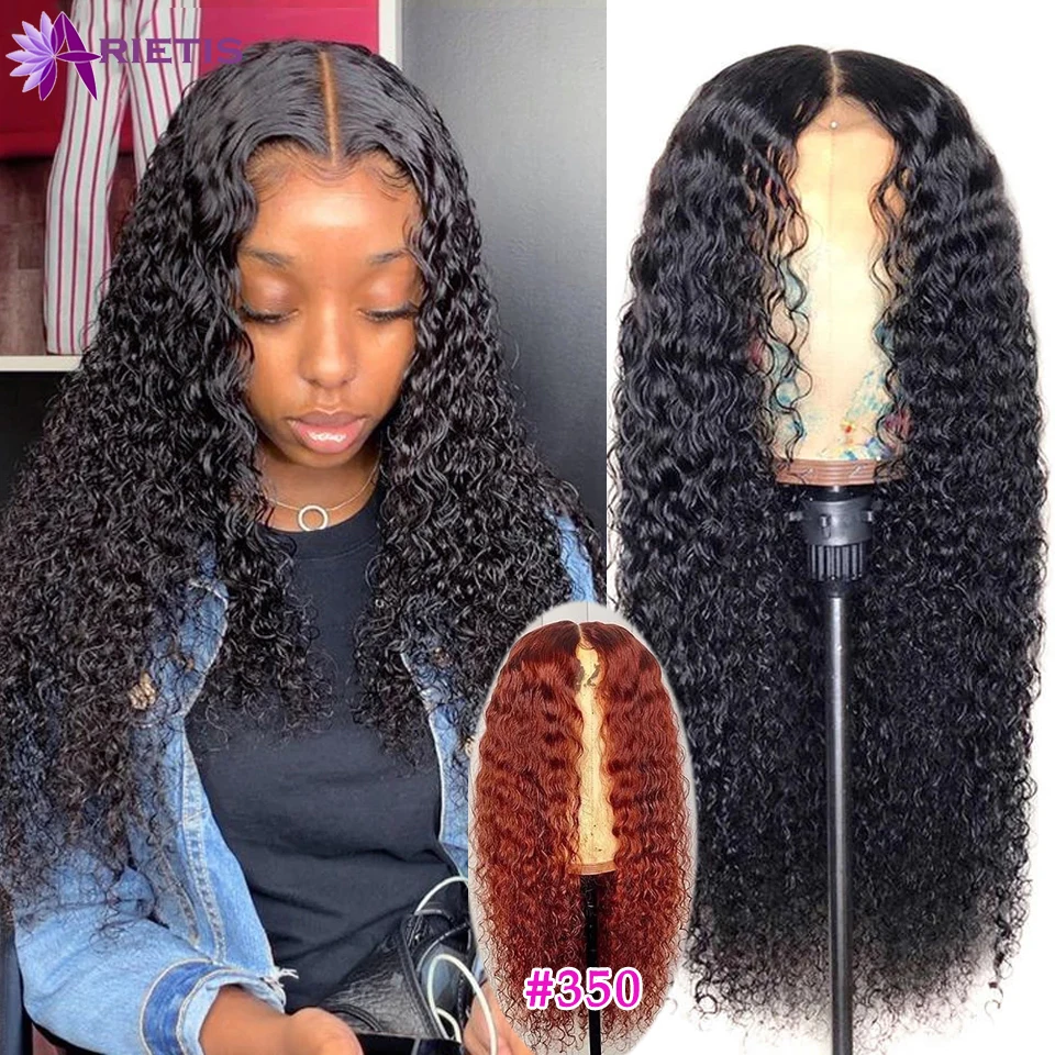 Peluca de cabello humano rizado con cierre de encaje 4x4, postizo de encaje Frontal, pelo Remy brasileño 350 naranja y jengibre, 28 30 pulgadas, 180% de densidad