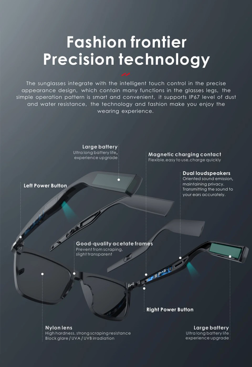 2021 New iULi P7 Fashion Smart Wireless Bluetooth Audio Glasses For Outdoor Sports Driving Cycling Sunglasses