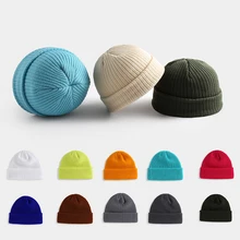 Зимние шапки, одноцветная шапка в стиле хип-хоп, шапка с черепом, уличная вязаная шапка, мягкая, для женщин и мужчин, акриловая, унисекс, повседневная, однотонная, тыква, теплая шапка с дыней