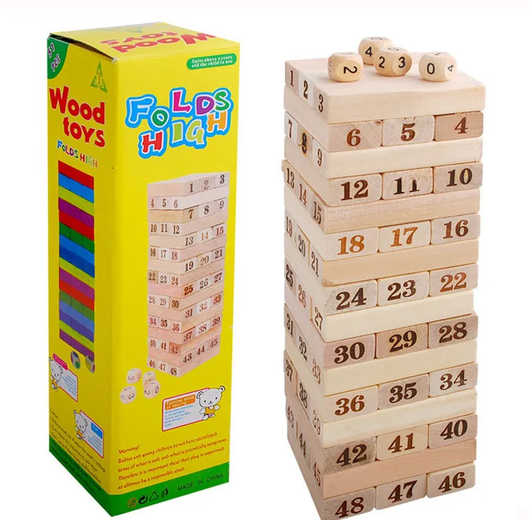 

48 Grain Large Size with Numbers Stack-up DDG01 Logs Building Blocks Bricks Pro Jenga Casual Wooden Toys 0.9