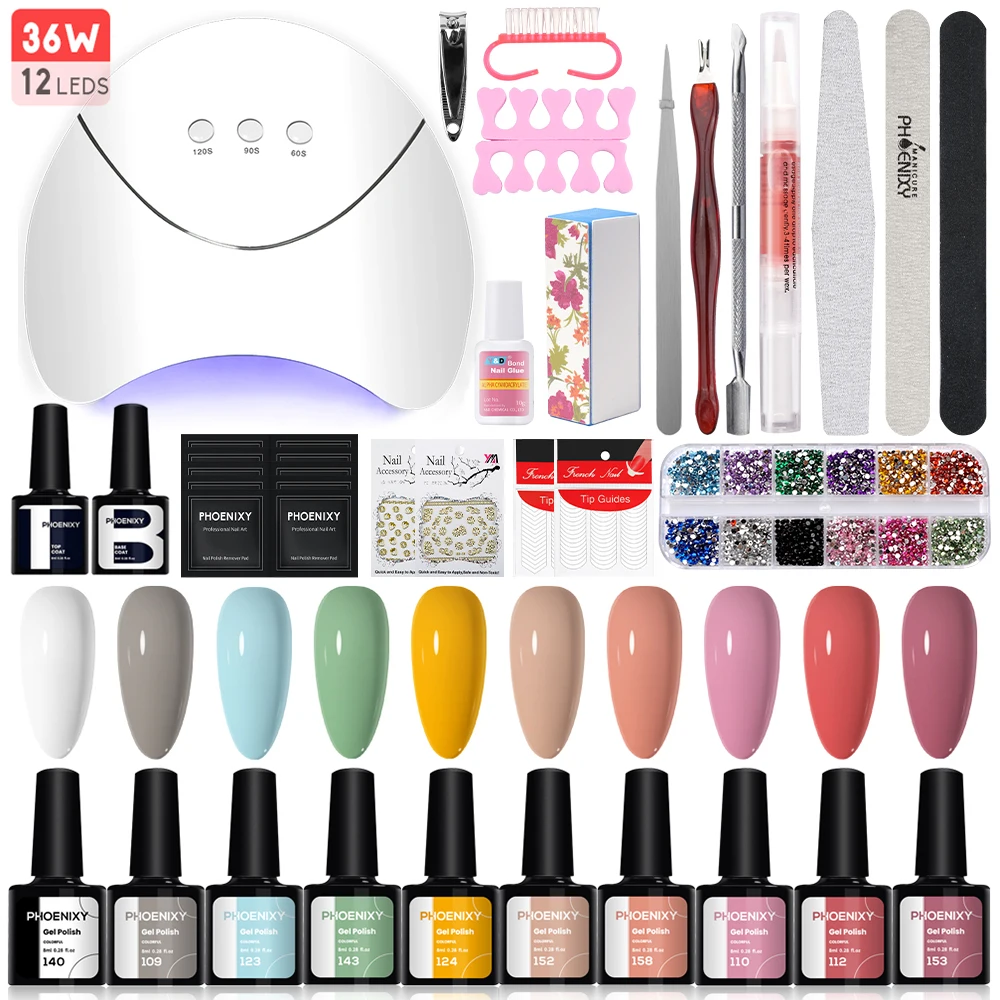 

Manicure Set Gel Nail Polish with 36W Nail Lamp Set UV Varnish Semi Permanent Poly Nail Gel for Extension Complete Gel Nail Kit