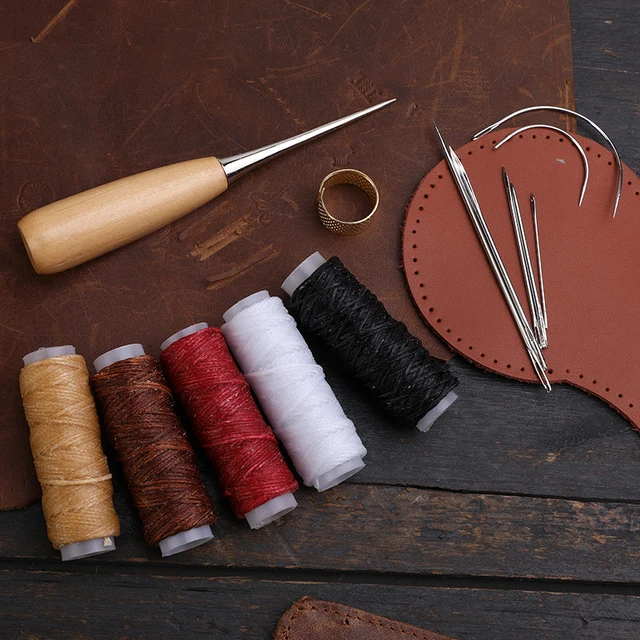 Set Cucito Pelle - 10 Aghi, 2 Fili Cerati, Tagliasuture, Per Riparazioni Fai Da Te