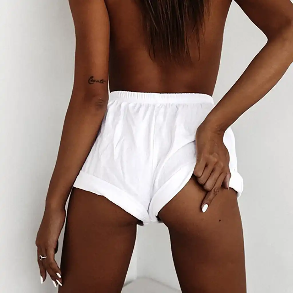 white high waisted booty shorts