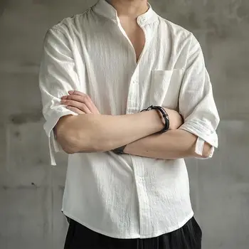 

Shirt Men's Short-Sleeved Shirt Loose and Plus-sized Men's Chinese-Style Cotton and Linen Half-Sleeve Men's Casual Jacket