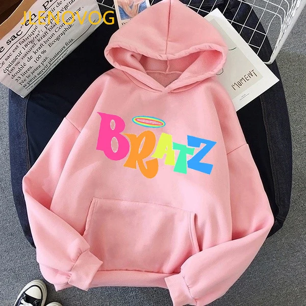 

Rainbow BRATZ letter print pink cap hoodies women clothes Winter 2020 hip hop kawaii sweatshirt kpop sudadera mujer tracksuit