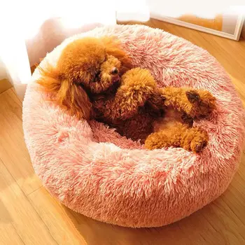 

Fluffy Dog Bed Pet Kennel Round Fleece Lounger Cat Sleeping Bag Winter Warm Cushion Basket Mat for Small Large Dog Super Soft