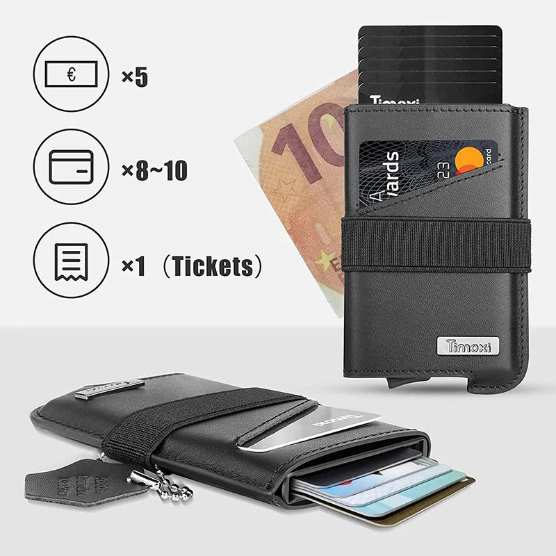 Credit Card Case leather wallet wallet card holder card holder credit card holder credit card wallet card wallet wallet card bag document card wallet for Men Genuine Leather Aluminum Slim Wallet Minimalist RFID Protection Smart Card Wallet with Bandage
