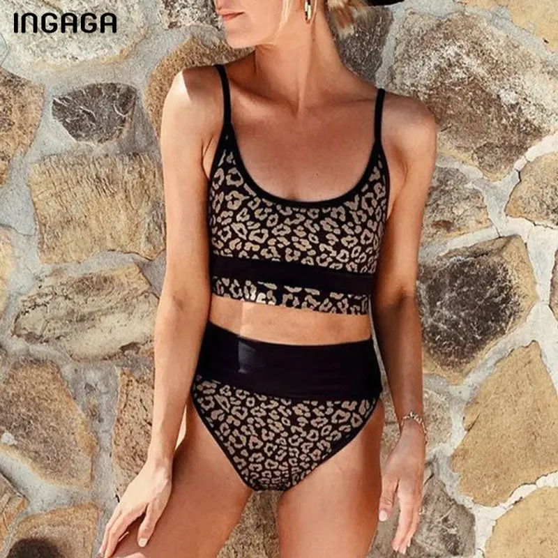 INGAGA, бикини с высокой талией,, Mujer, Леопардовый купальник, для женщин, пуш-ап, купальники, из кусков, купальный костюм, для женщин, на бретелях, пляжная одежда