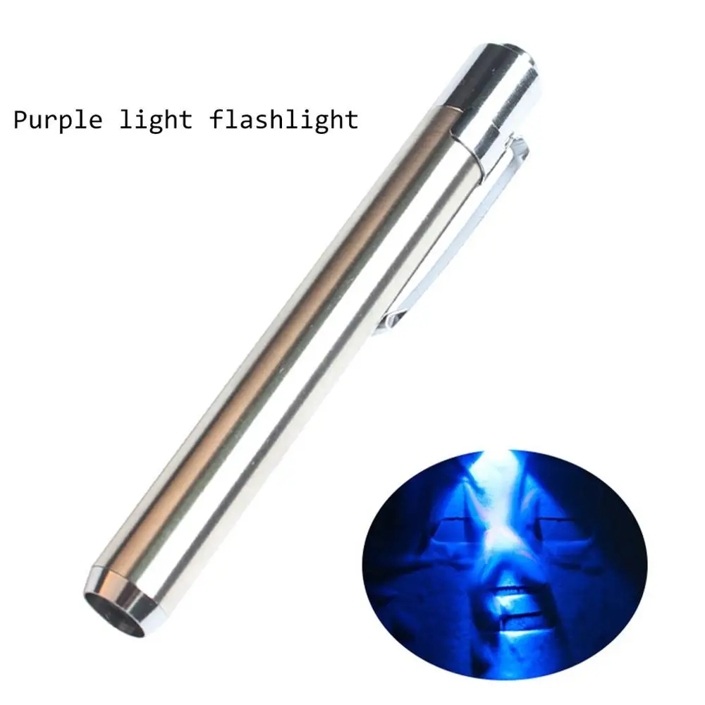 

Mini Portable Stainless Steel LED Flashlight Battery Powered UV Torch Pen Light Lamp 365nm Currency Detector Pen