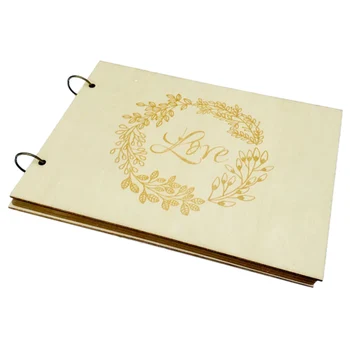 

40 Page Personalized Guest Book Wreath, Garden Wedding Engraved Wooden Guest Book, Floral Wedding Decor