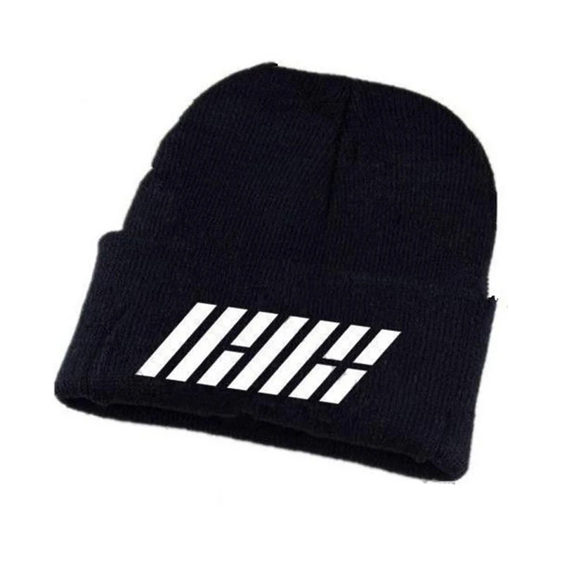 Kpop iKON логотип Skullies Beanies iKON зима осень теплая черная шерстяная шапка трикотажная шапка для мужчин и женщин фанаты кумиров подарки, Прямая поставка