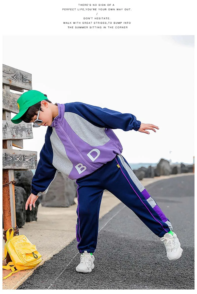 Весенне-осенний детский спортивный комплект для мальчиков, комплект детской одежды с буквенным принтом, куртка кардиган с капюшоном+ штаны для бега, От 4 до 10 лет