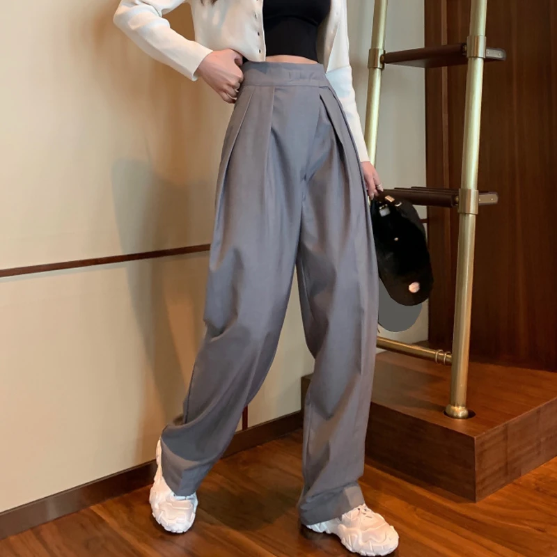 Pantalones flacidez de cintura alta para nueva versión coreana de piernas anchas sueltas, delgadas y versátiles, rectos, 2020| y pantalones capri| - AliExpress