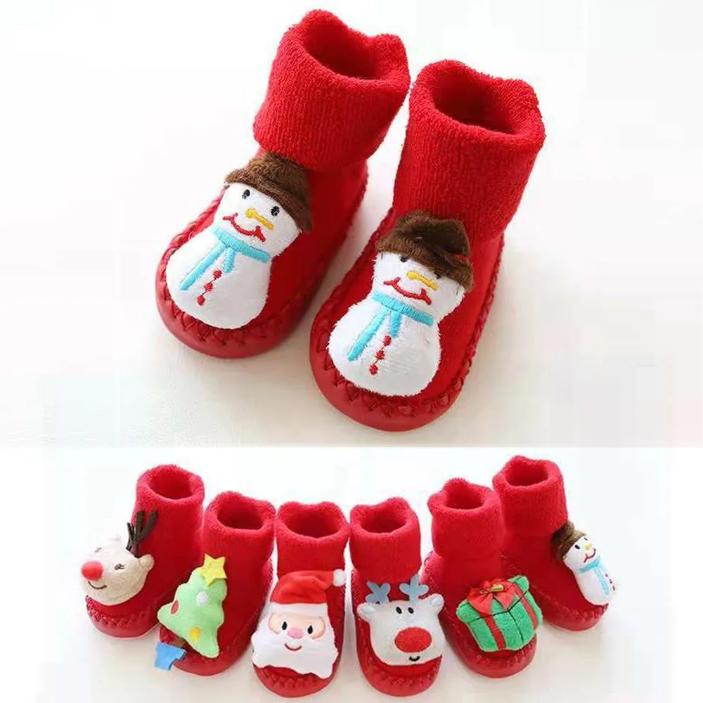 Носки для новорожденных милые рождественские носки на Рождество для маленьких мальчиков и девочек Нескользящие Детские носки хлопковые нескользящие носки, Прямая поставка