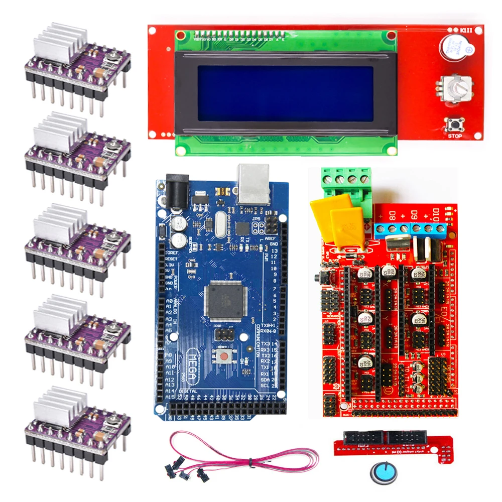 CNC 3d Принтер Комплект для Arduino Mega 2560 R3+ RAMPS 1,4+ lcd 2004+ A4988 шаговый драйвер