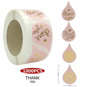 

1000pcs Multi-Styles Novel Water Droplets Gold Foil Thank You Sticker 3 Colors Business Baking Wedding Envelope Gift Decor Label