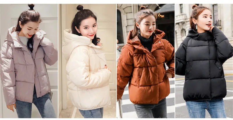 Женская зимняя парка, корейская мода, теплая верхняя одежда с длинными рукавами, повседневная куртка, Женская однотонная короткая куртка с капюшоном, хлопковая пуховая одежда