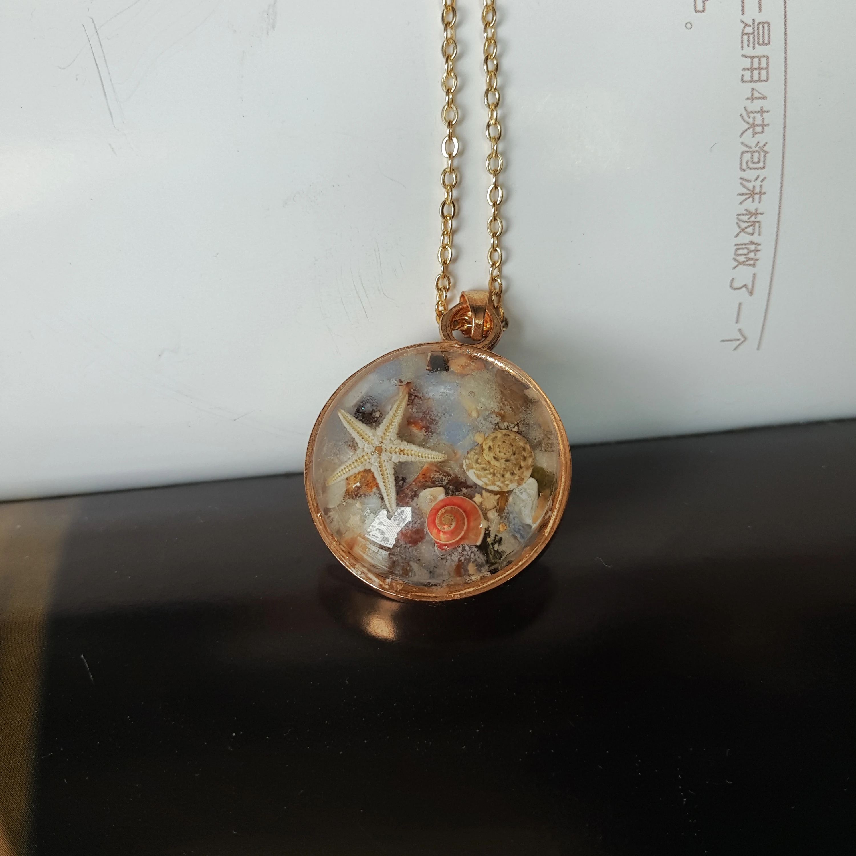 Starfish Conch Glow in the Dark Transparent Glass Gold Color Pendant Chain Long Necklace Women Boho Fashion Jewelry Handmade
