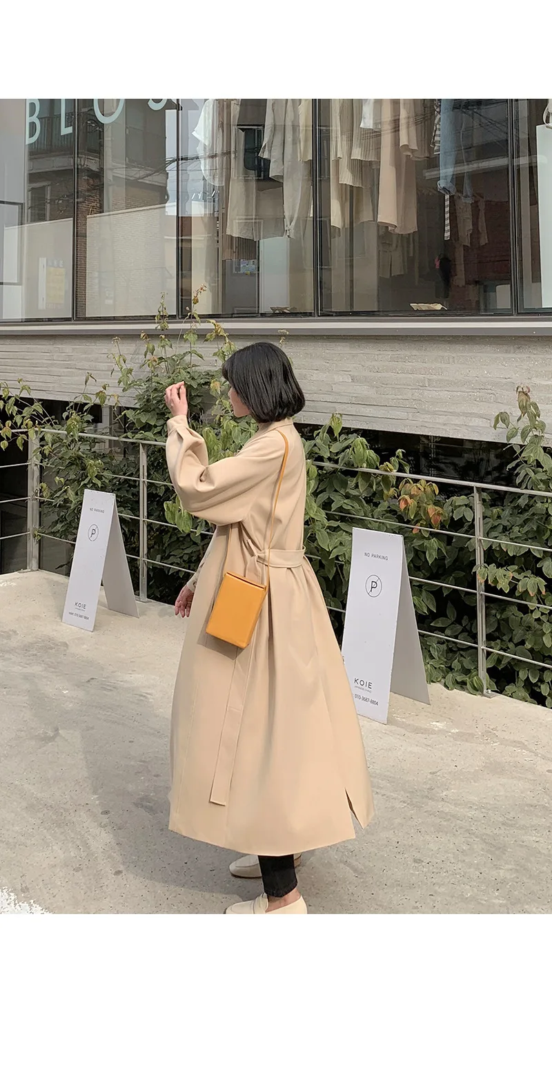 [Congye] Dongdaemun осенняя одежда новые продукты отложной воротник на шнуровке классический Тренч средней длины пальто Женская 1695