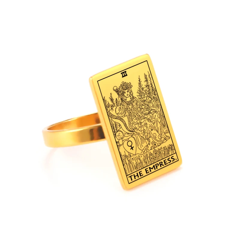 Dawapara Gold-Tone Tarot Card Stainless Steel Vintage Ring for Women - Major Arcana Inspired Jewelry