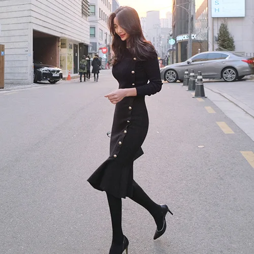 

Autumn Clothing New Style WOMEN'S Dress Slim Fit Slimming Elegant Base Sweater Dress Mid-length Sheath Knitted Fishtail Dress Wi